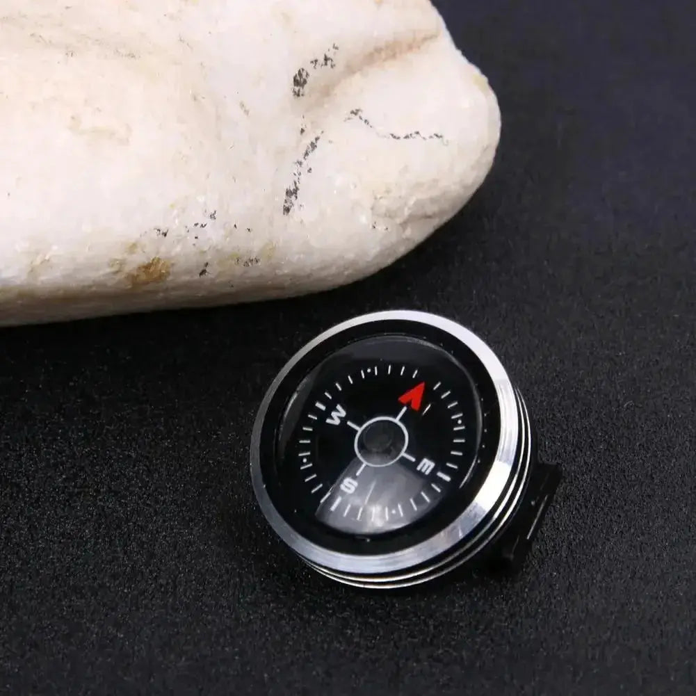 1pc mini watch strap button compass, black dial with silver bezel, compact outdoor survival accessory