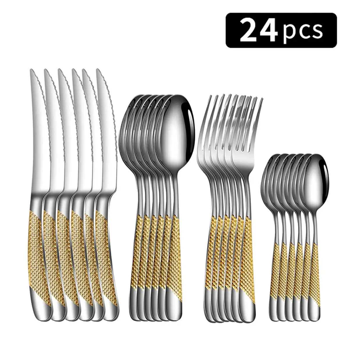 Star Diamond 24 Piece Stainless Steel Tableware Set For Six With Gold Inlay Elegance For Family Dining