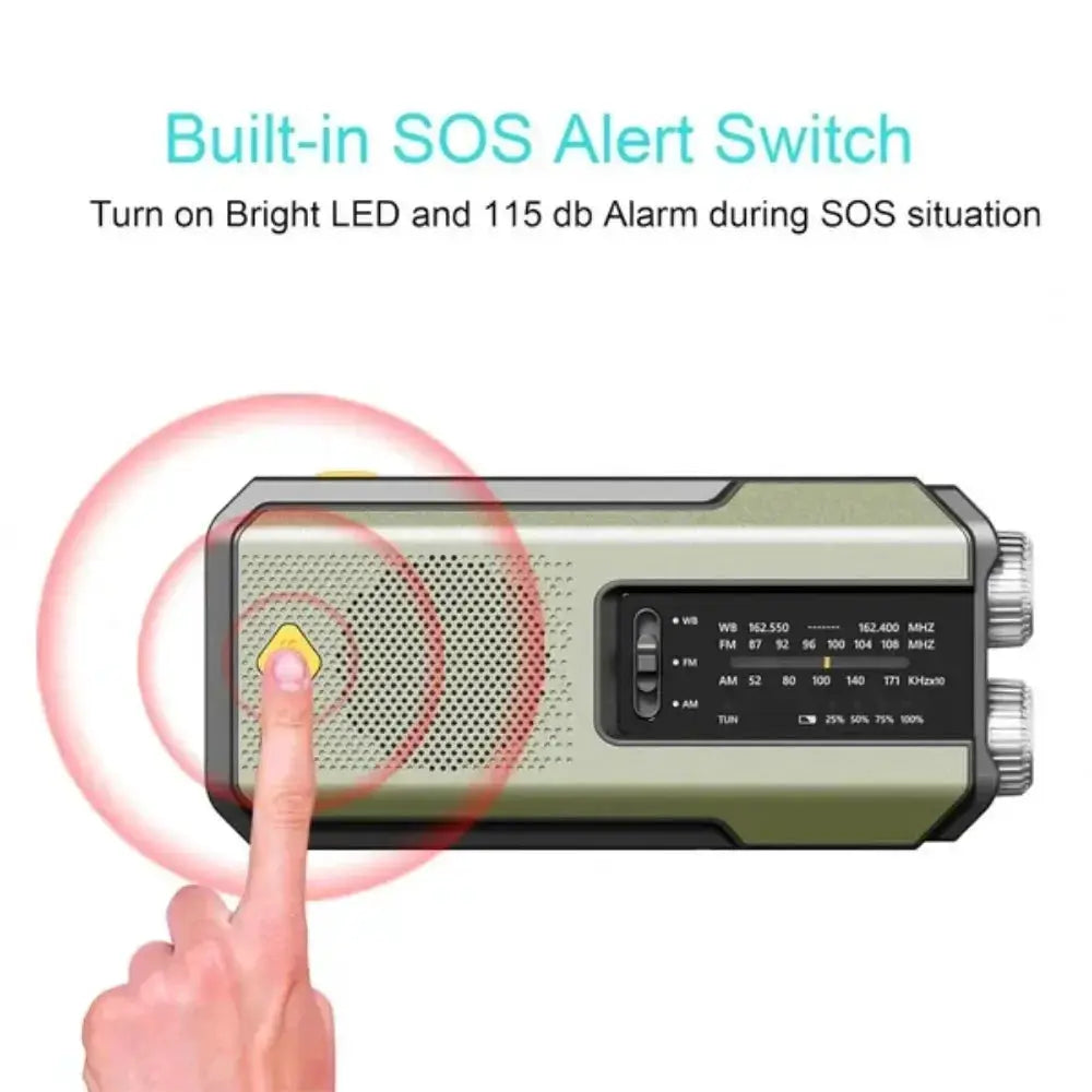 PulseGuard Solar Crank Emergency Radio With LED Flashlight NOAA Weather Updates 2000mAh Battery USB Charging