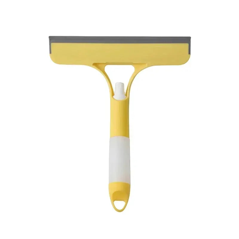 3-in-1 window cleaning squeegee by Simples Market with spray bottle and microfiber scrub pad, yellow handle