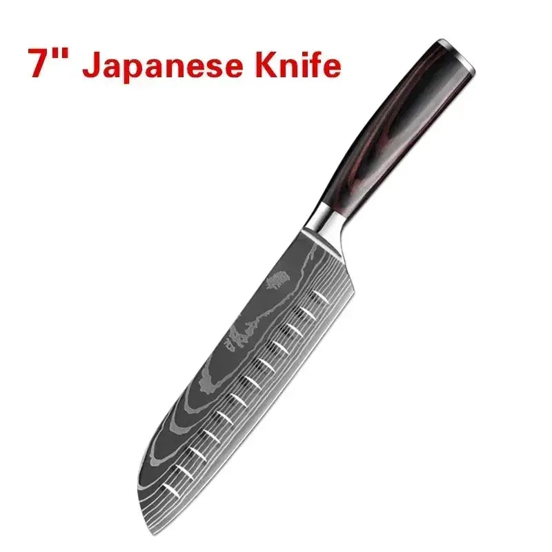 PrimeBlade Laser Damascus Kitchen Knife Set Durable Stainless Steel With Laser Pattern For Meat Fruit Bread And More