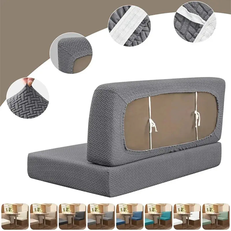 2-piece polar fleece RV dinette cushion covers in gray; stretch bench seat and backrest covers