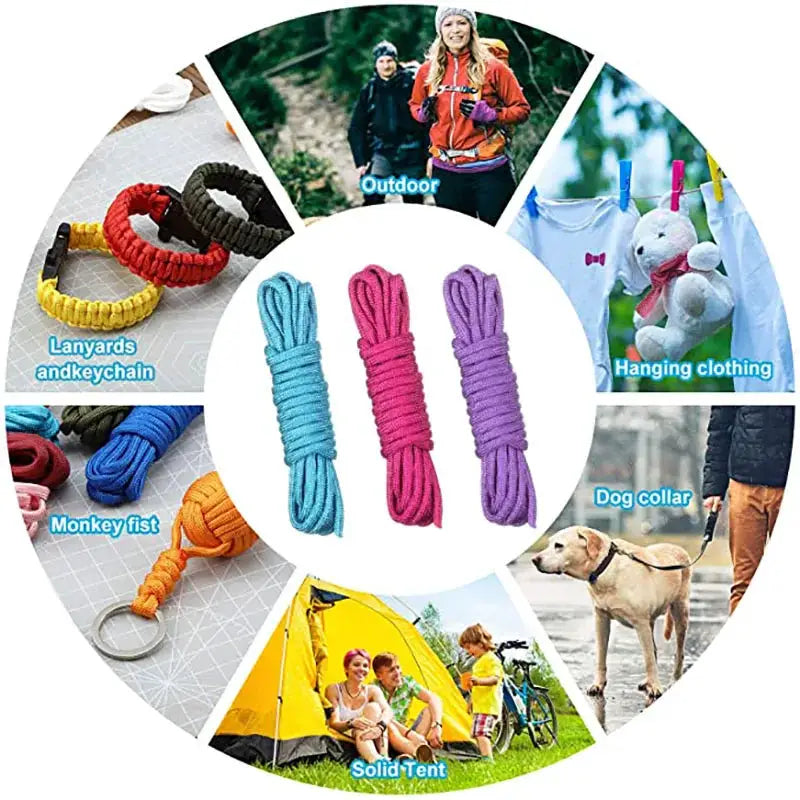 Paracord 550 4mm 7-strand core, three color options turquoise pink purple for camping and survival