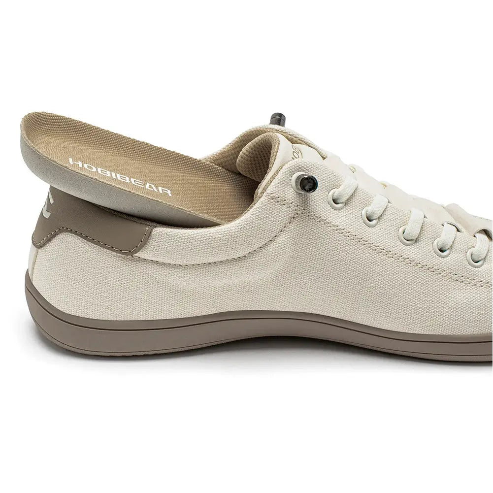 HOBIBEAR wide-toe barefoot sneakers, beige canvas, unisex, lightweight slip-on walking shoes