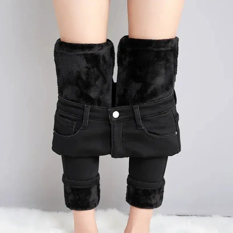 Women Thermal Skinny Jeans With Plush Lining Warm Winter Denim Pants