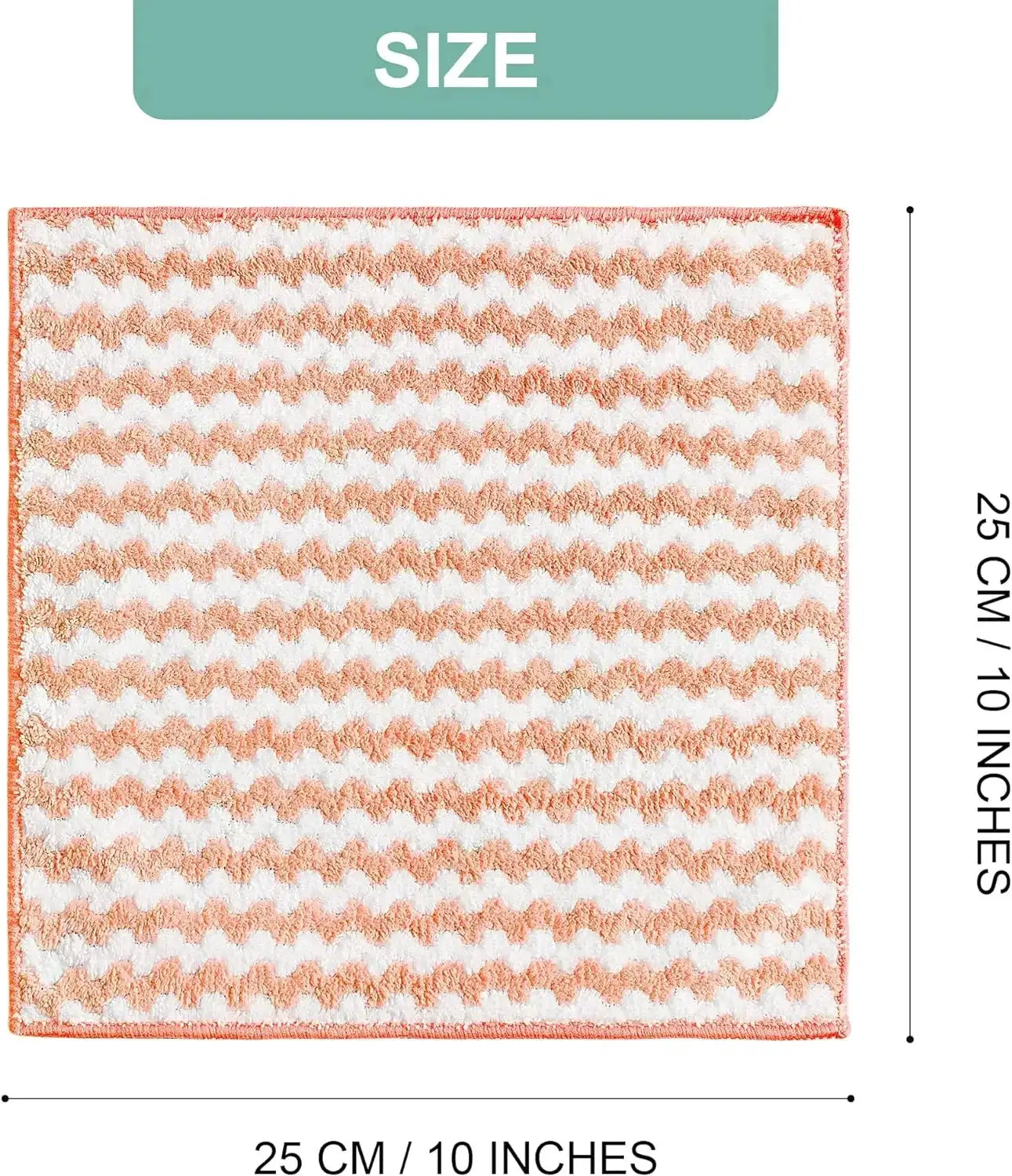 Microfiber cleaning cloth by Simples Market, peach and white zigzag velvet, 25 cm square.