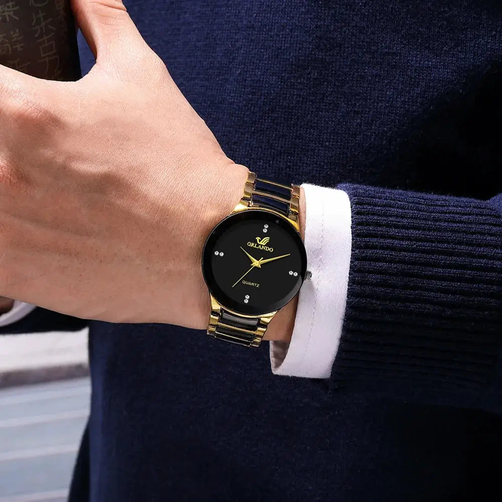 Men's Black Dial Steel Quartz Watch With Alloy Case And Band For Business And Everyday Wear
