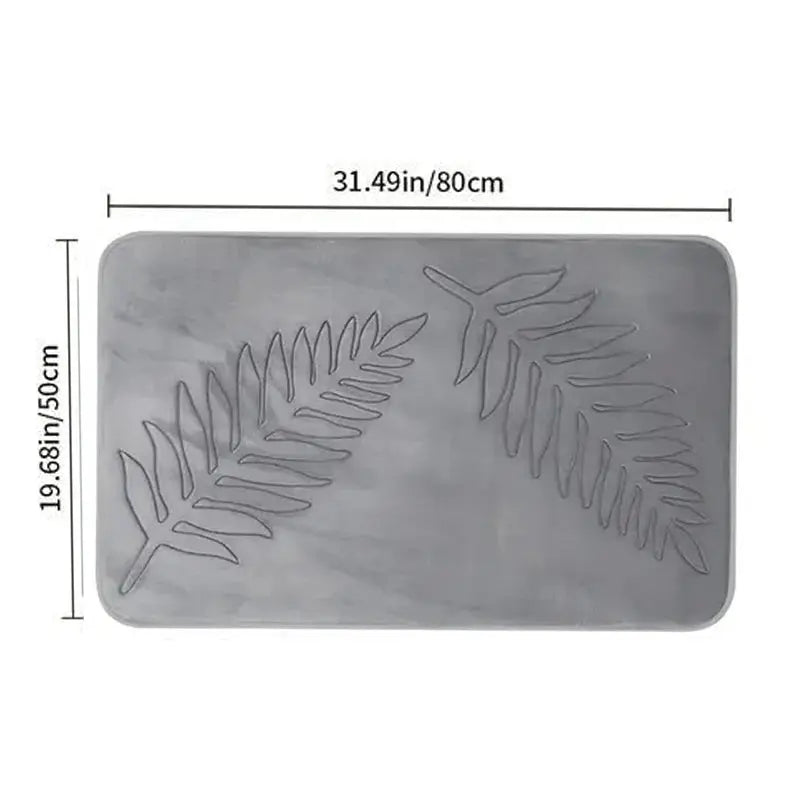3-piece memory foam bathroom mat set, gray with leaf embossed design, ultra soft and absorbent, washable.