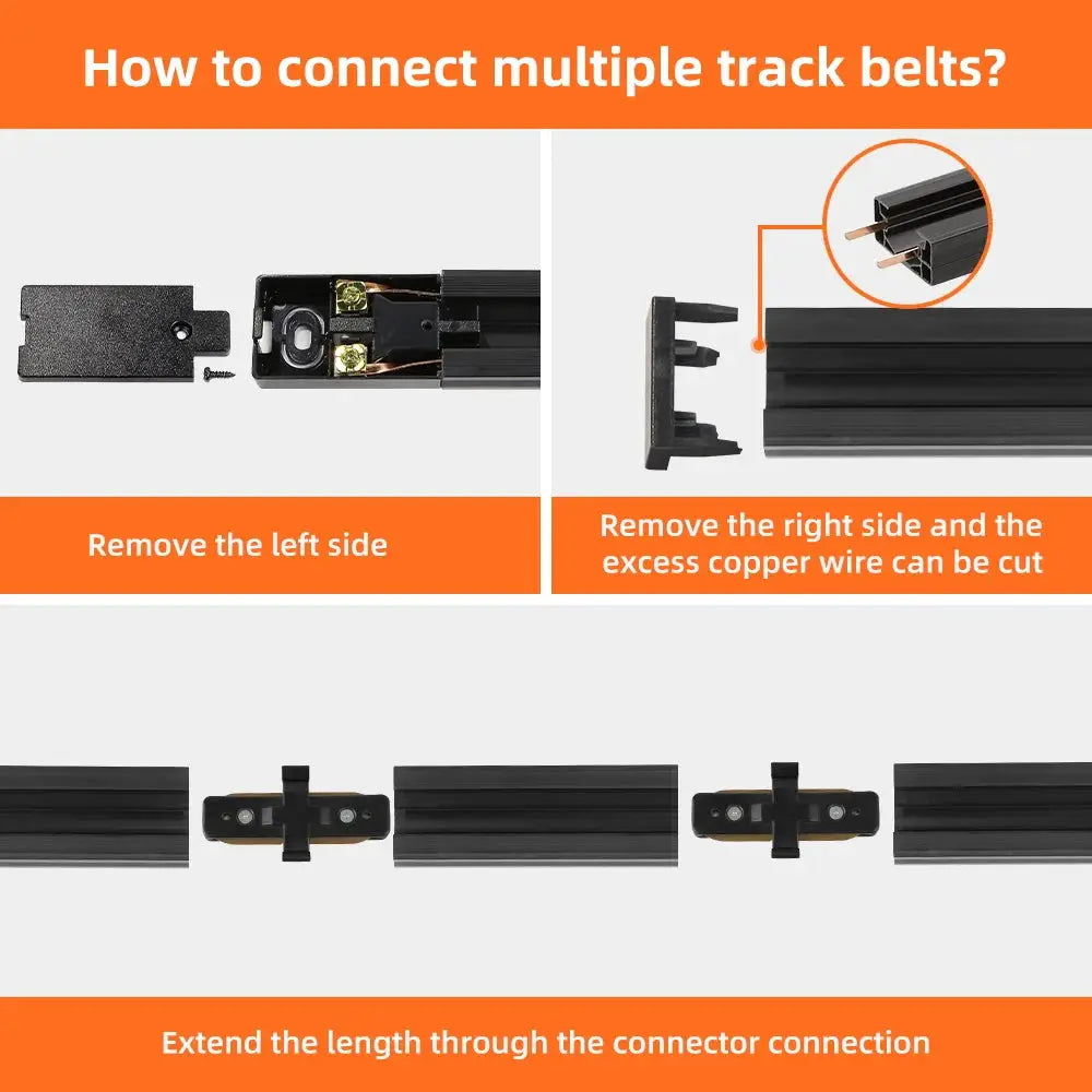 Simples Market 220V spot LED track lighting full set with black aluminum track rails and connectors.