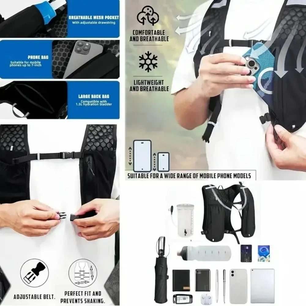 Running Hydration Vest for Women and Men Water Resistant Breathable Backpack for Runs Hiking Cycling Trails Marathons