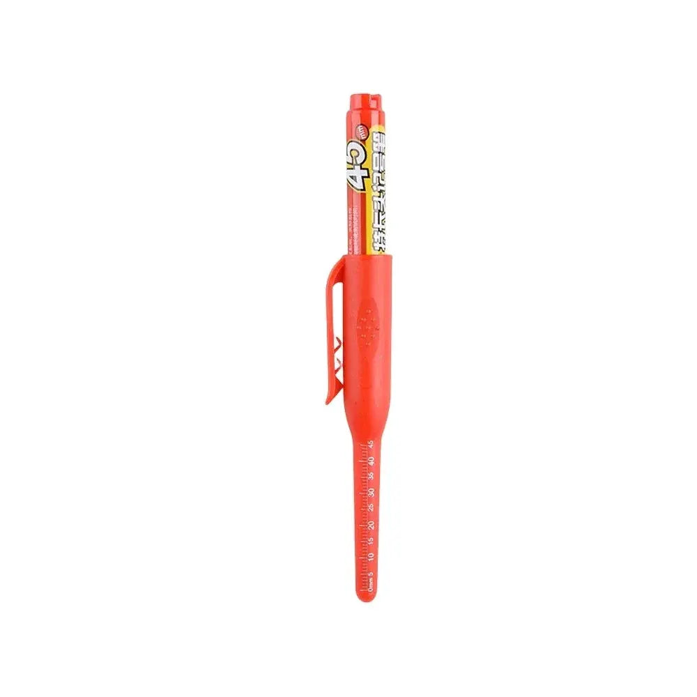 Deep-hole marker pen, 45mm waterproof long-nib red carpenter pen by Simples Market with built-in ruler