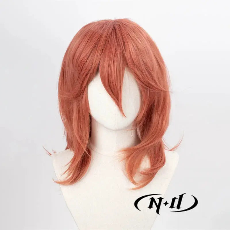 ND Angel Devil cosplay wig, rose-red synthetic heat-resistant with layered bangs; ND logo visible; Simples Market.
