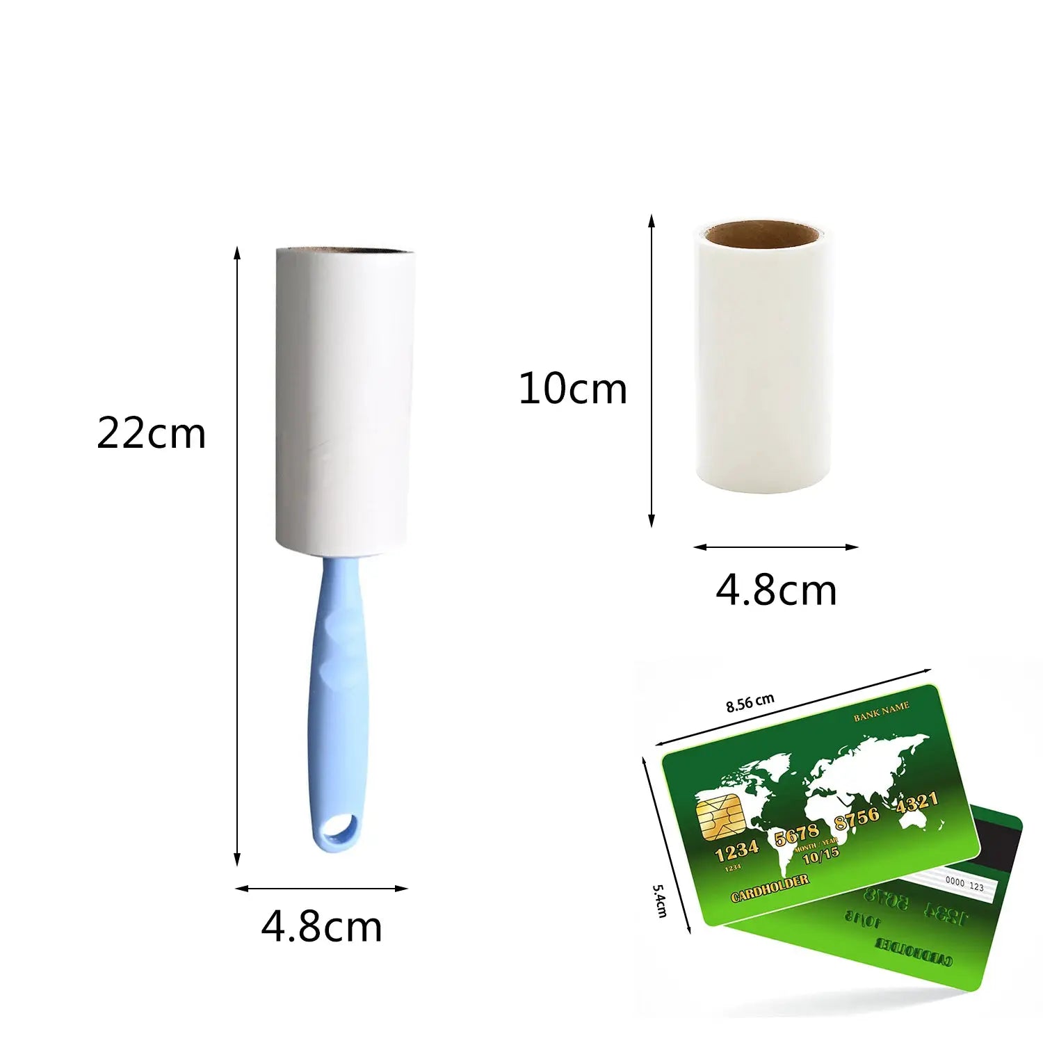 Lint roller with refills by Simples Market; white cylindrical roller on a blue handle for pet hair and dust removal.
