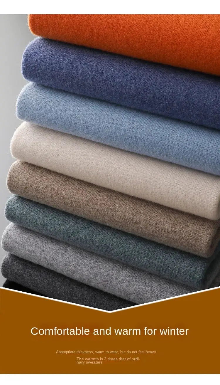 Simples Market cashmere men's O-neck oversized pullovers, stacked in 8 color options.