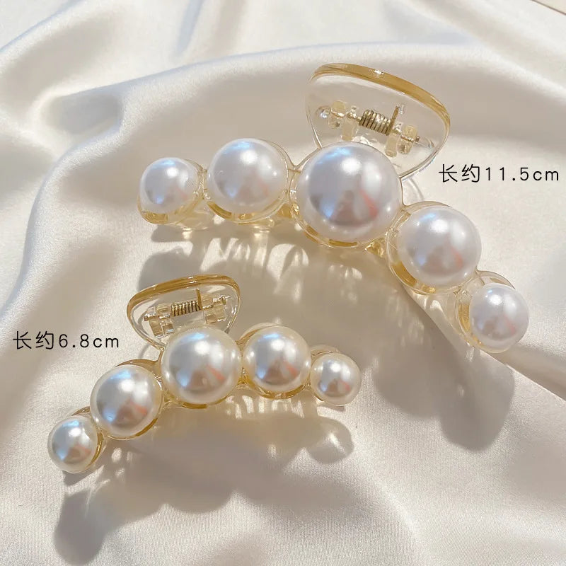 PearlGlow Simulated Pearl Hair Claws for Women Korean Acrylic Large Size Barrette Shark Clip Elegant Secure Hold All Day