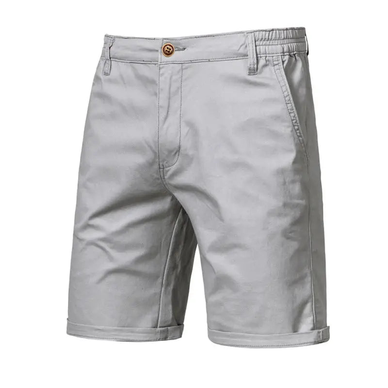 Men's 100% cotton solid shorts, gray elastic waist casual beach shorts Simples Market