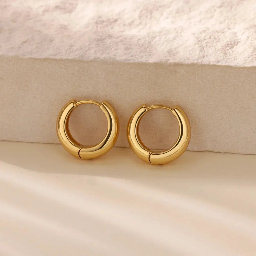 Pair of gold-tone stainless steel chunky hoop earrings for women, Simples Market
