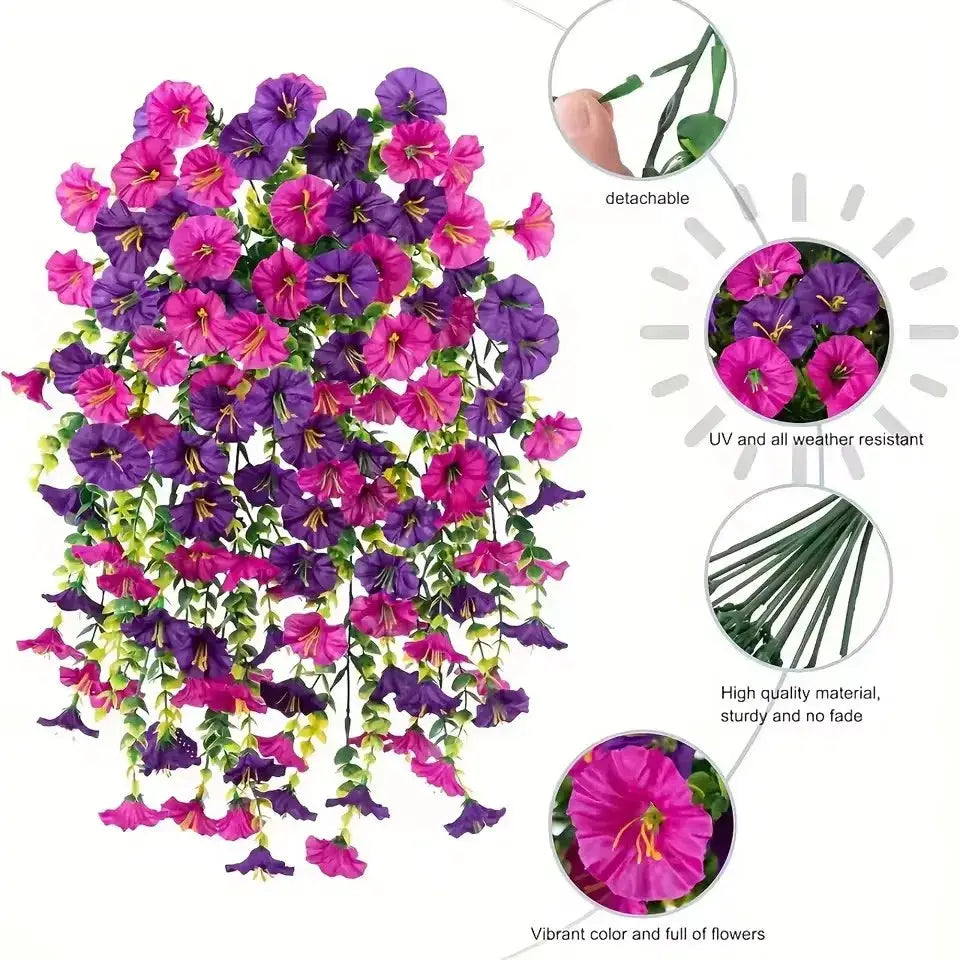 UV Resistant Artificial Morning Glory And Eucalyptus Hanging Decor For Home Garden Weddings Outdoor Use