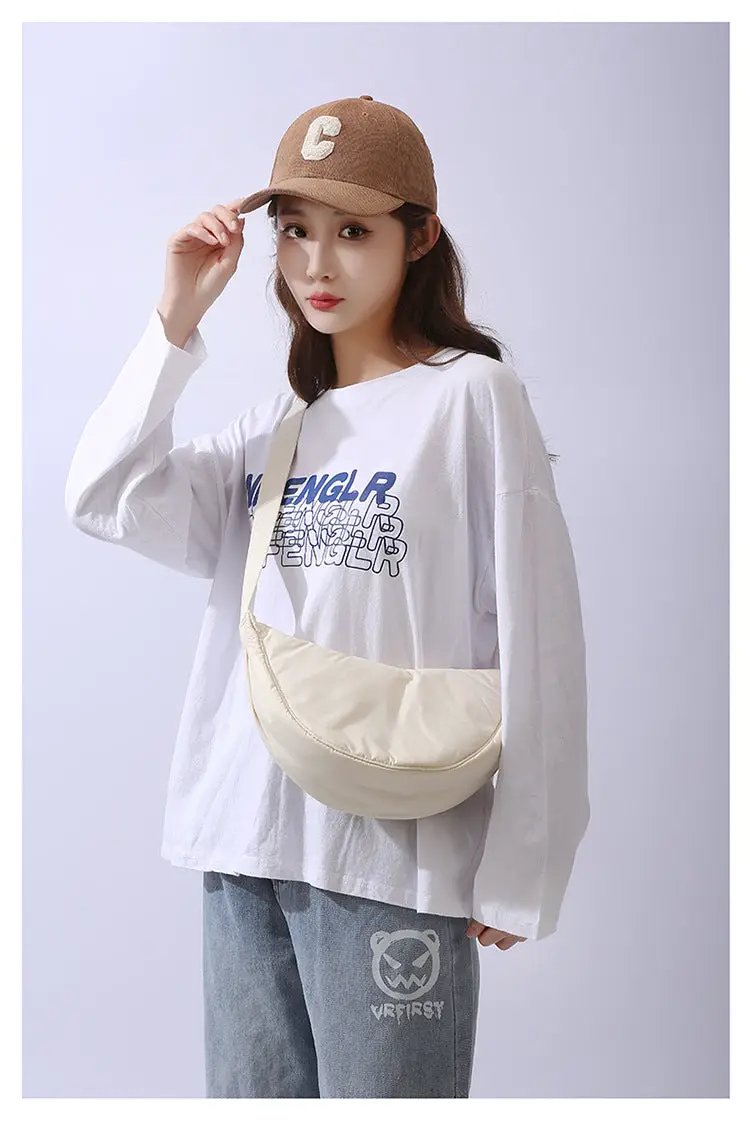 Crossbody bag Simples Market cream nylon padded with adjustable strap