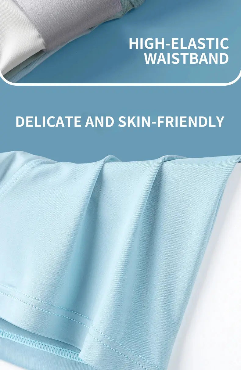 Simples Market MiiOW ice silk men boxer shorts, light blue, graphene antibacterial, breathable seamless underwear.