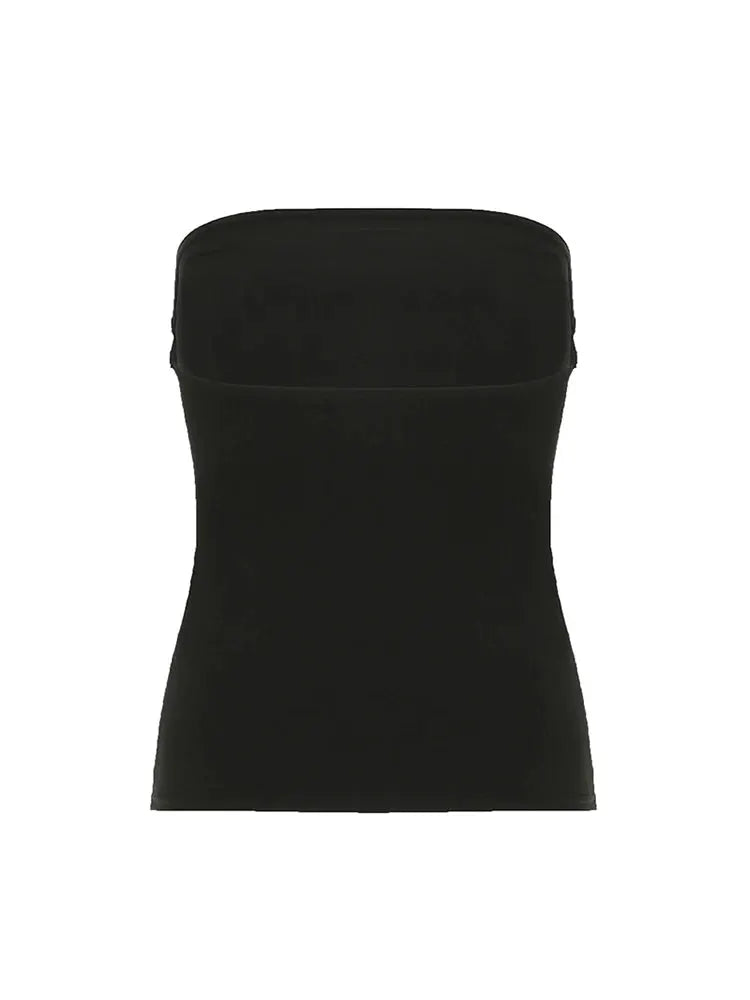 Gothic Print Black Strapless Tube Top for Women Skinny Cropped Summer Casual Chic Streetwear Graphic Tee Y2K Vest