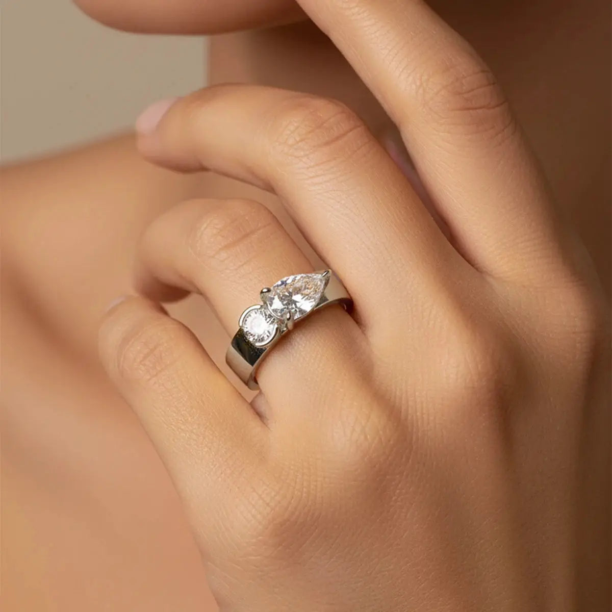 925 Sterling Silver Water Drop Interwoven Ring With Clear Pearl CZ For Women Gift Wedding Fine Jewelry
