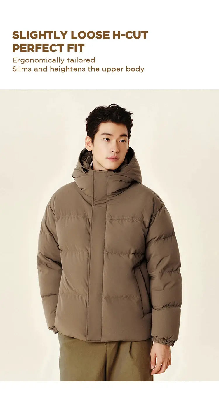 Semir men's hooded taupe waterproof puffer down jacket.