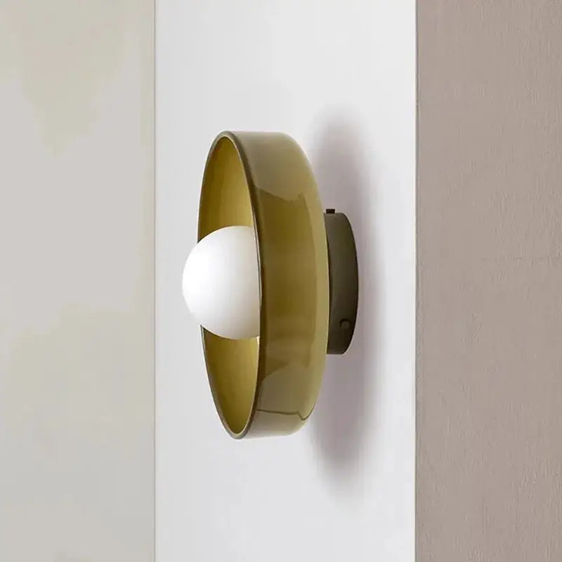 Nordic glass wall lamp with olive ring and white globe bulb, single head by Simples Market