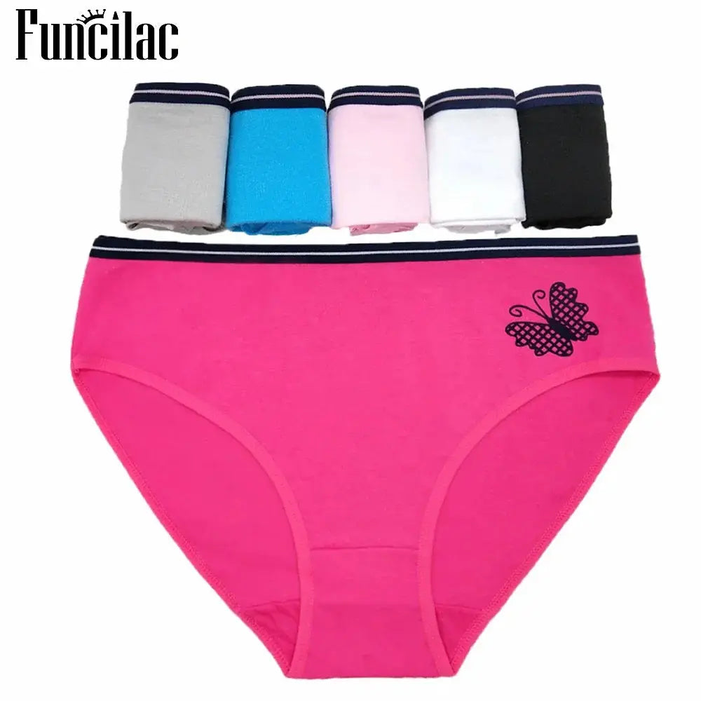 Funclac women's cotton briefs six-pack in assorted colors, pink butterfly-print mid-rise pair