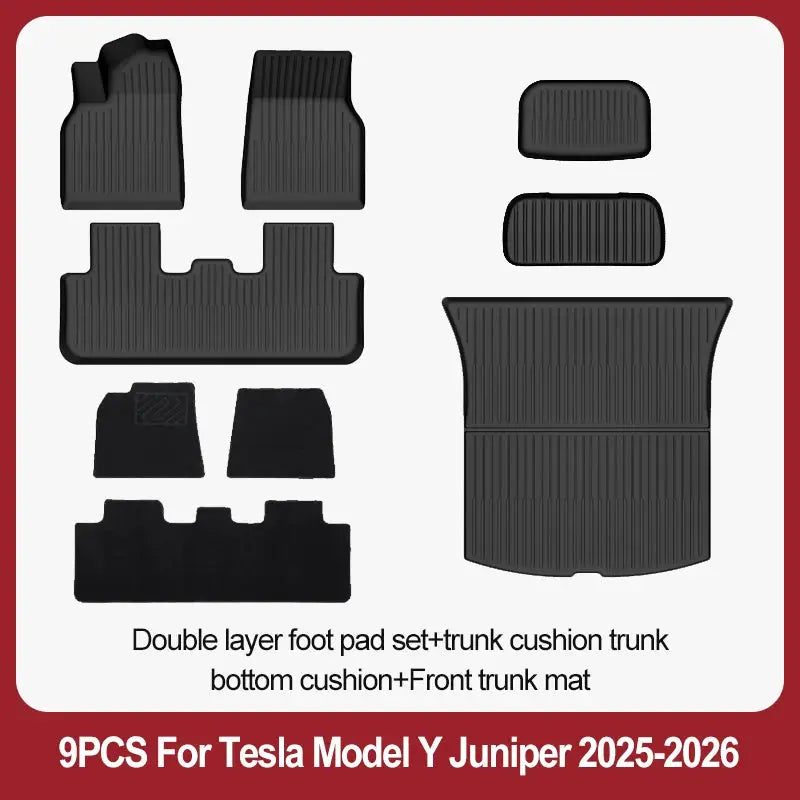 Tesla Model Y 9-piece black TPE floor mats and trunk mats set by Simples Market