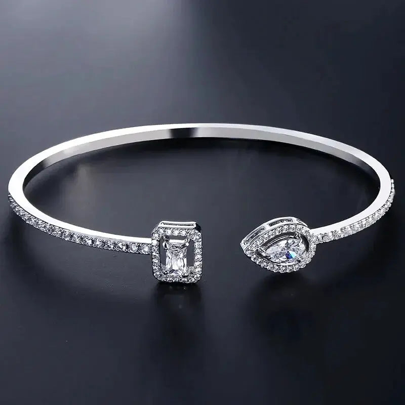 Luxury Geometry Gold Color Cuff Bangles For Women With Cubic Zirconia Bracelets For Party And Everyday Wear