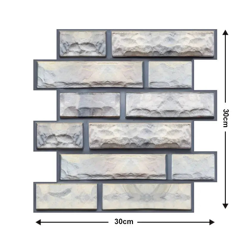 Self-adhesive 3D brick wall panels with white stone texture, waterproof for bathroom or fireplace by Simples Market