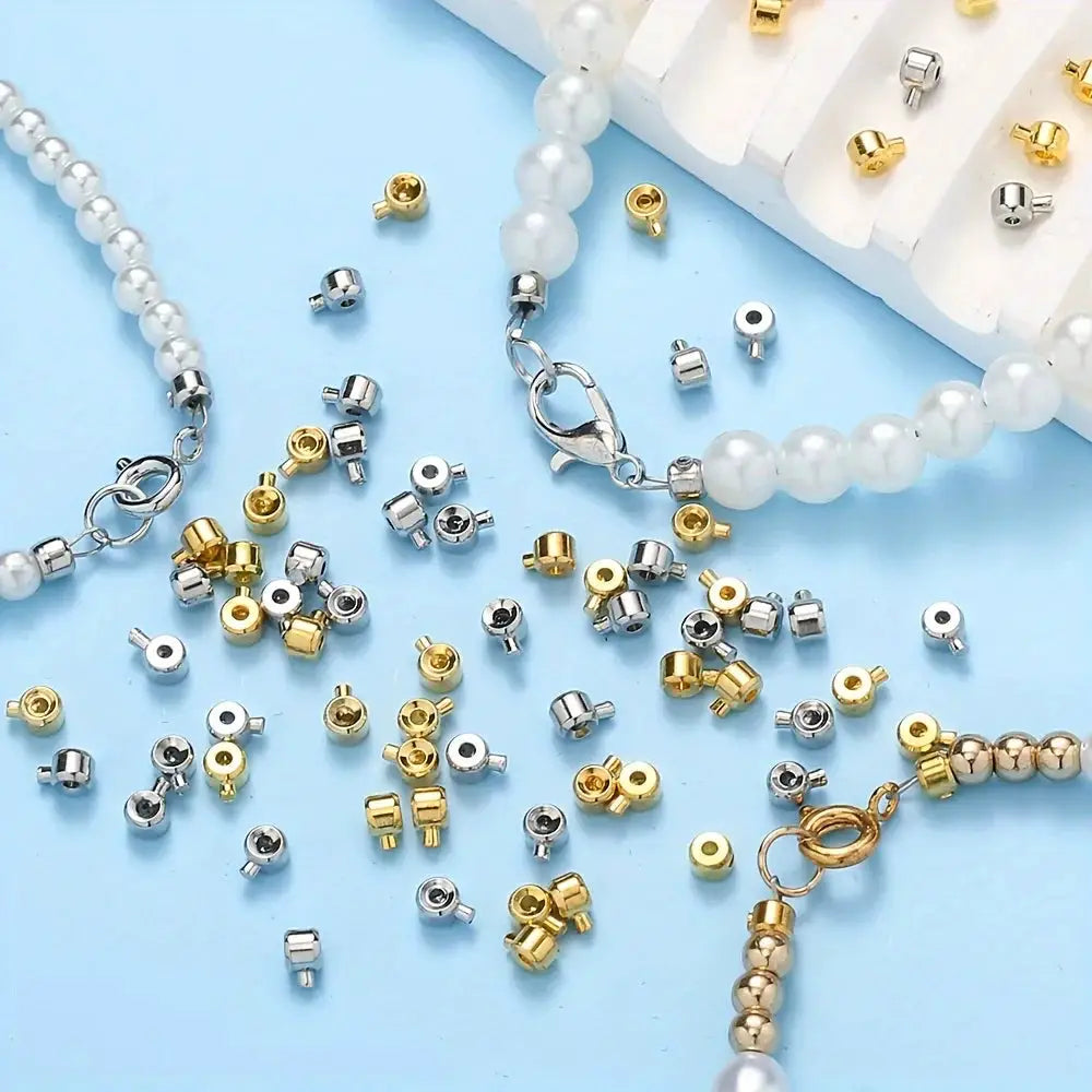 20 Pcs 3x4mm Copper Positioning Buckles Clasps With Bead Caps For DIY Necklace And Bracelet Connectors