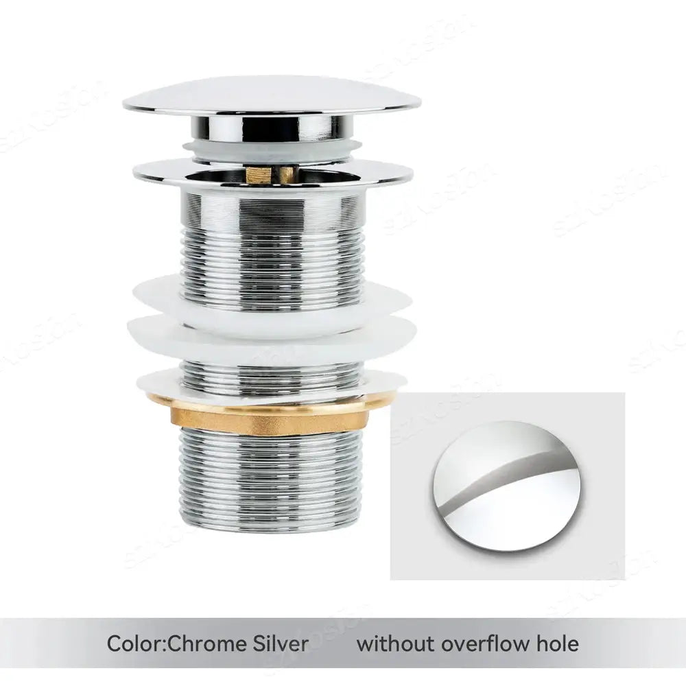 Pop-up bathroom sink drain assembly, chrome silver, by Simples Market.