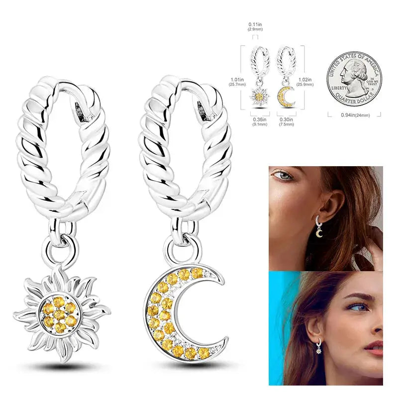 925 Silver Hoop Earrings For Women Zircon Heart Shape Star Eardrops Original Fashion Jewelry