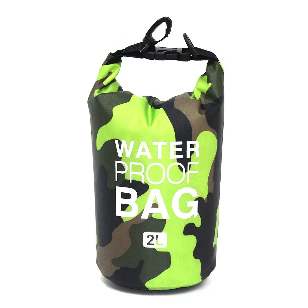 Dry bag waterproof 2L neon camouflage with roll-top closure and clip