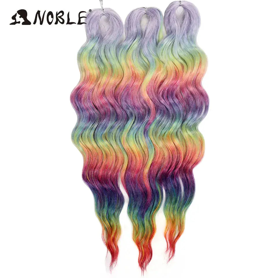 Noble Hair synthetic loose deep wave 24in braiding extensions, rainbow ombre blonde, 3 bundles, Simples Market