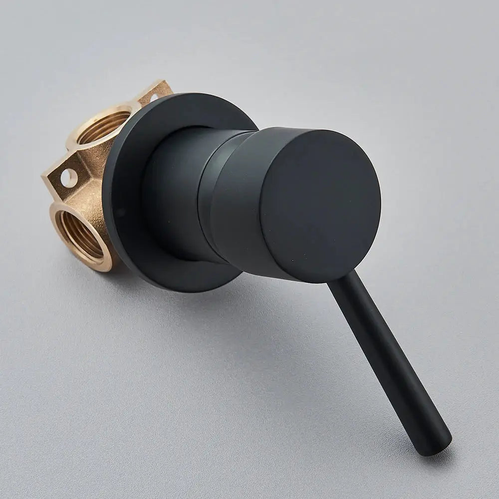 Brass concealed bathroom mixer valve with black matte finish and round control knob