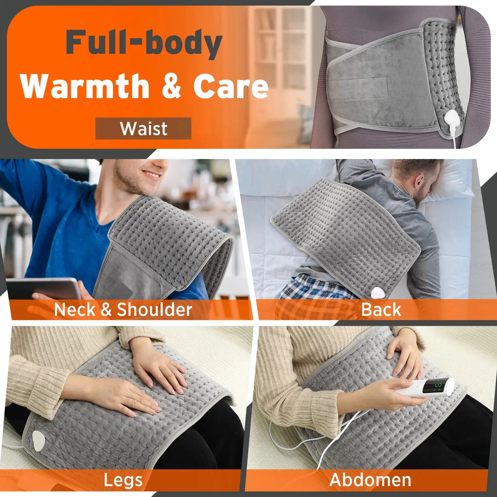 Back heating support belt by Simples Market, gray quilted lumbar belt with temperature control