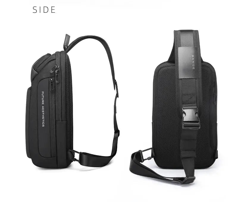 BANGE chest bag crossbody for men, black Oxford fabric, waterproof, large-capacity with adjustable strap