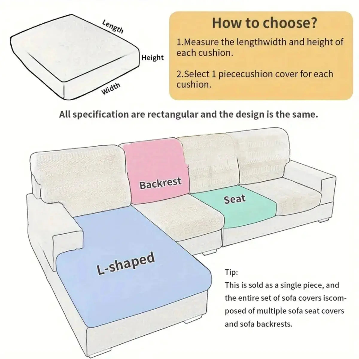 1Piece universal Peism jacquard stretch sofa cover for L-shaped sofa, Simples Market, pet-friendly