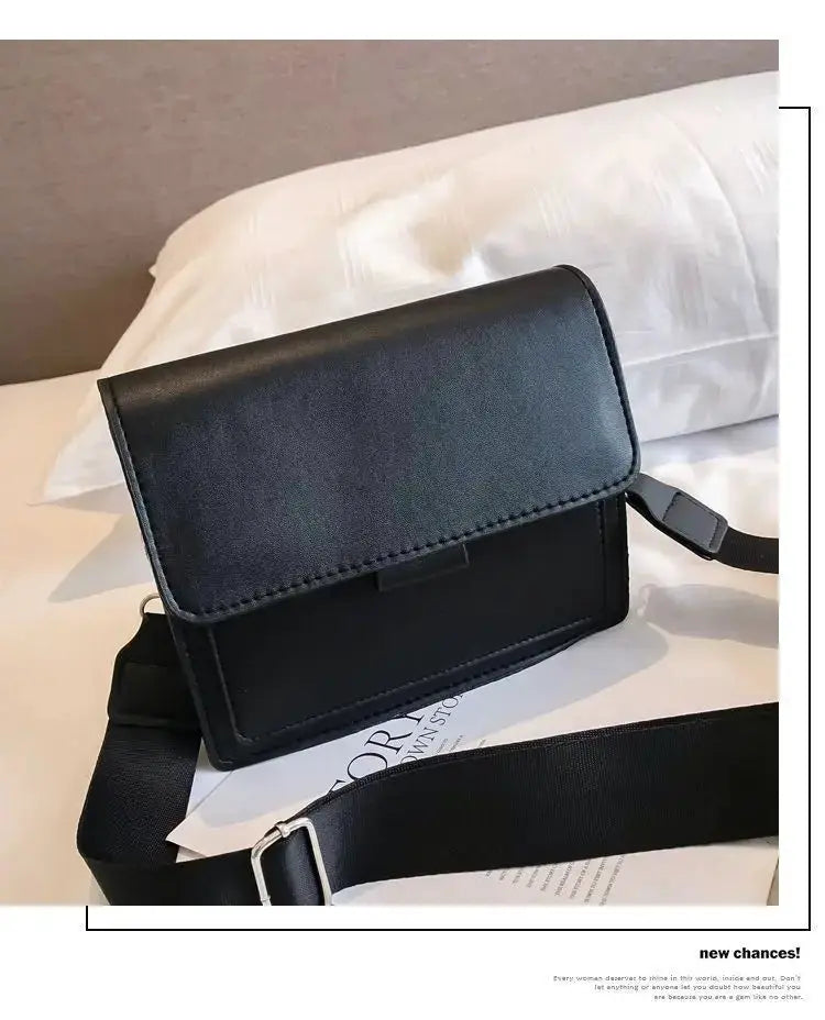 Crossbody bag by Simples Market, black PU leather with flap and adjustable strap