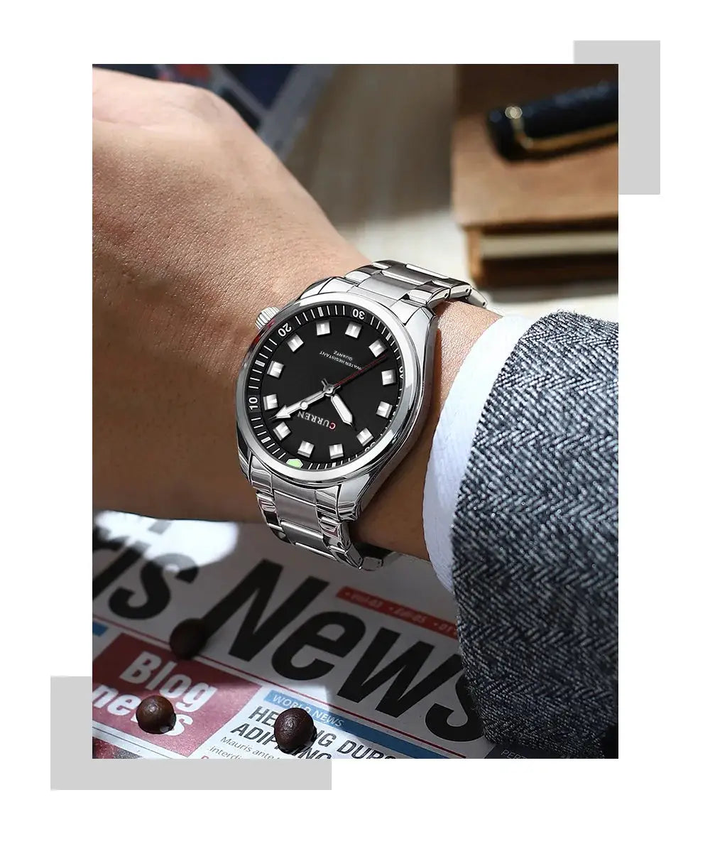 CURREN 8451 men's stainless steel watch with black dial and silver bracelet
