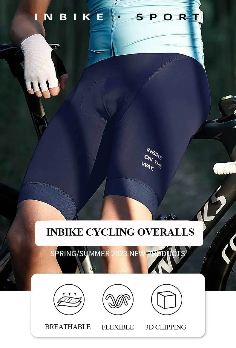 INBIKE men's MTB cycling bib shorts in navy blue for road and mountain biking