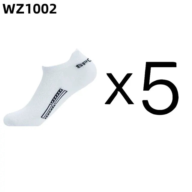 5 Pairs Men Ankle Socks Breathable Cotton Elastane Sports Mesh Casual Athletic Summer Thin Short Size 38 to 45