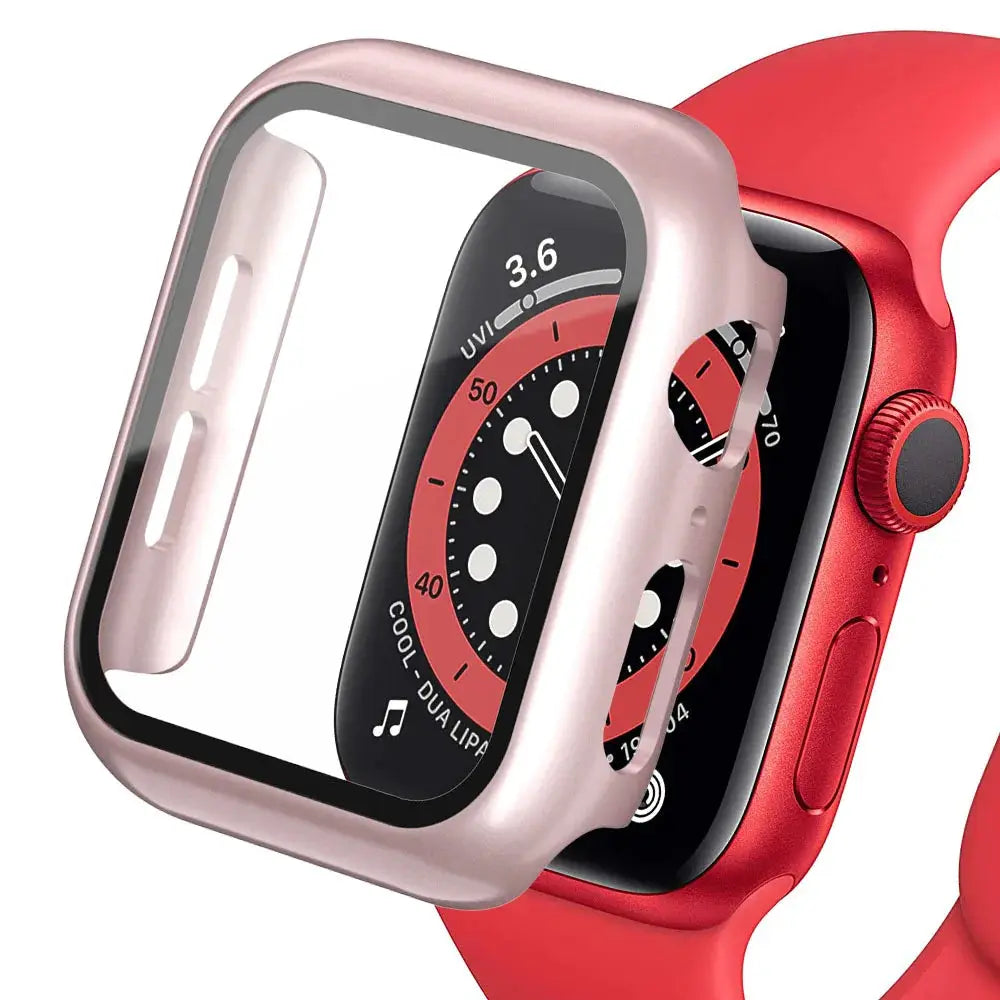 Simples Market Apple Watch tempered glass case with rose-gold frame for 40-45mm Series 9/8/7/6/5/4/SE, screen protector