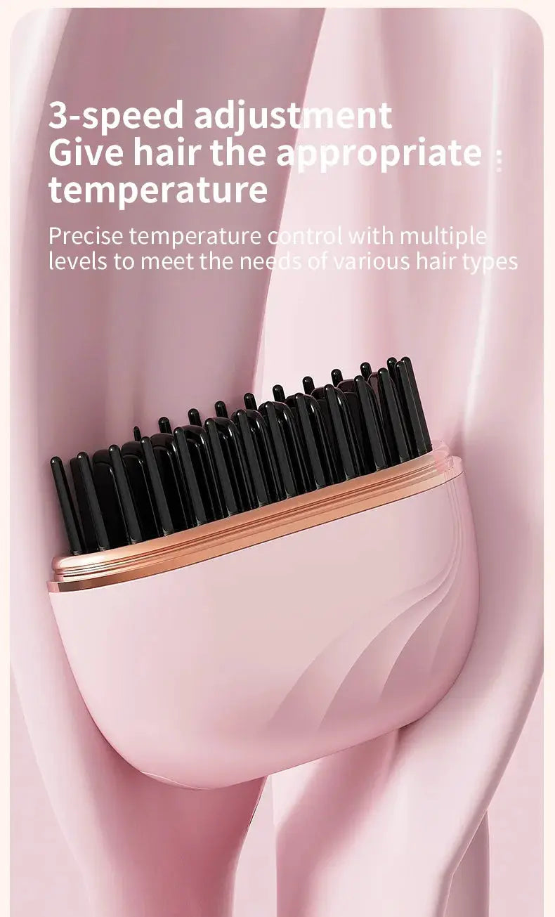 Simples Market 2026 Mini cordless hair straightener brush in pink with black bristles