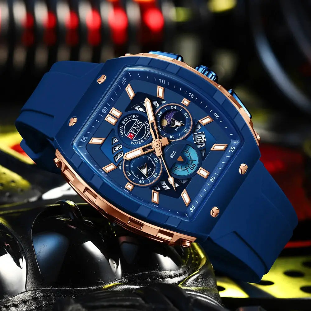 OFNS Mens Quartz Watch Waterproof Chronograph With Luminous Display And Silicone Strap Outdoor Luxury