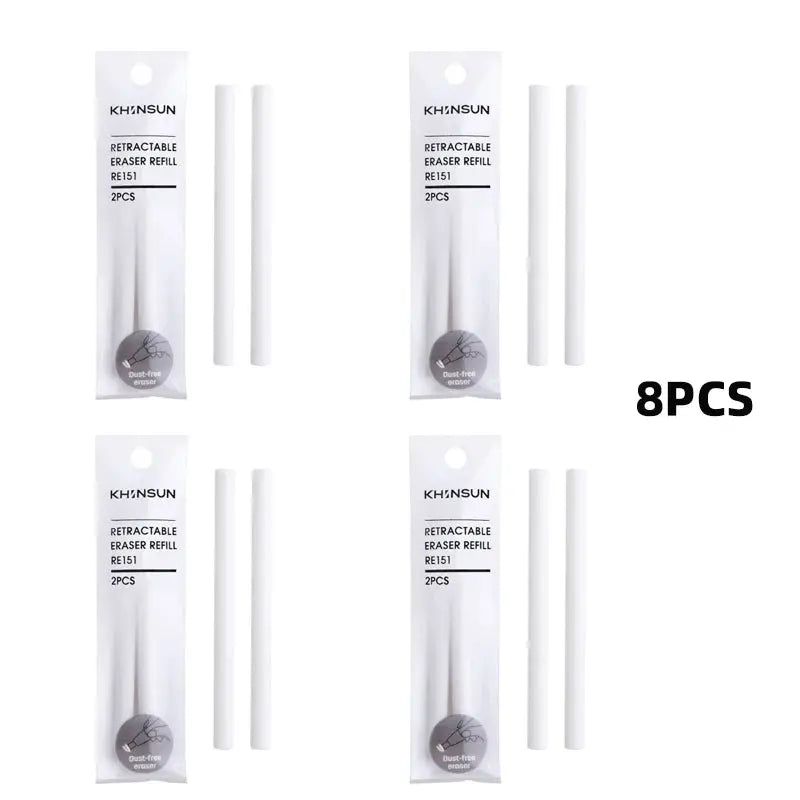 KHNSUN retractable eraser refills, white plastic erasers, 8pcs total