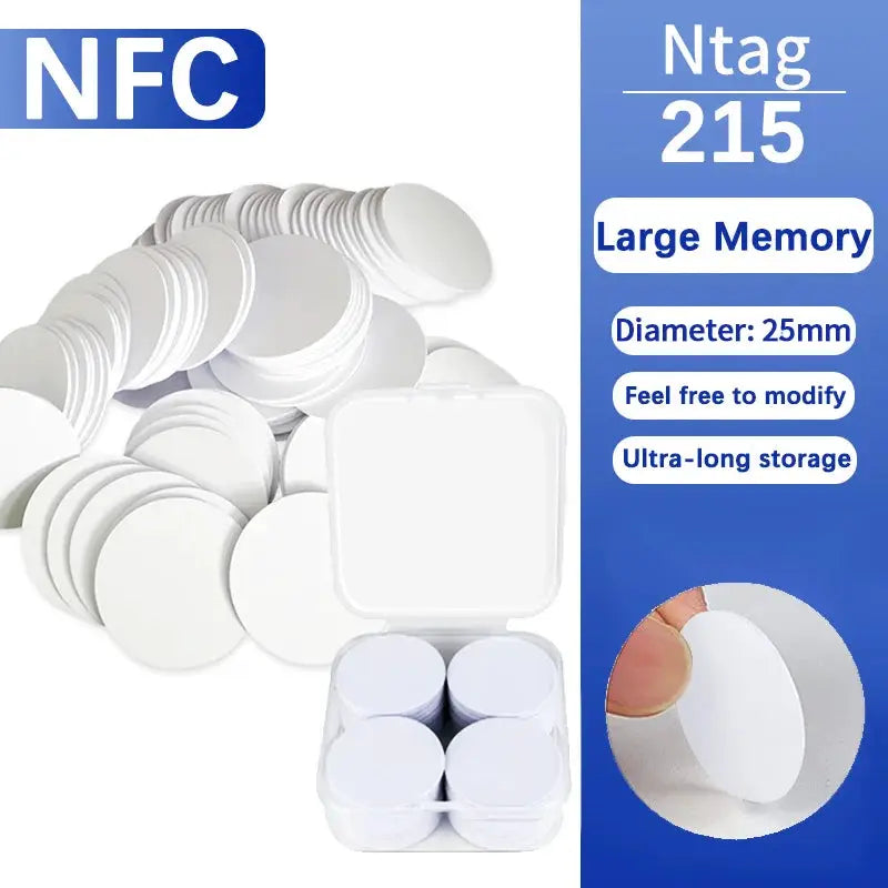 NTAG215 NFC Coin Card 25mm Waterproof PVC 13.56MHz ISO IEC 14443A Bonding Badge Tag